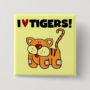 I Love Tigers Tshirts and Gifts 2 Inch Square Button
