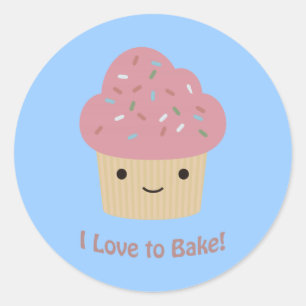 I love to Bake! Cute Cupcake Classic Round Sticker