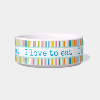 I Love to Eat Rainbow Stripes Colourful Pet Bowl