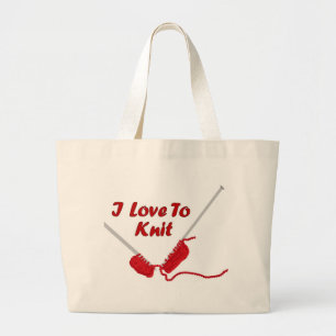 I Love To Knit Large Tote Bag