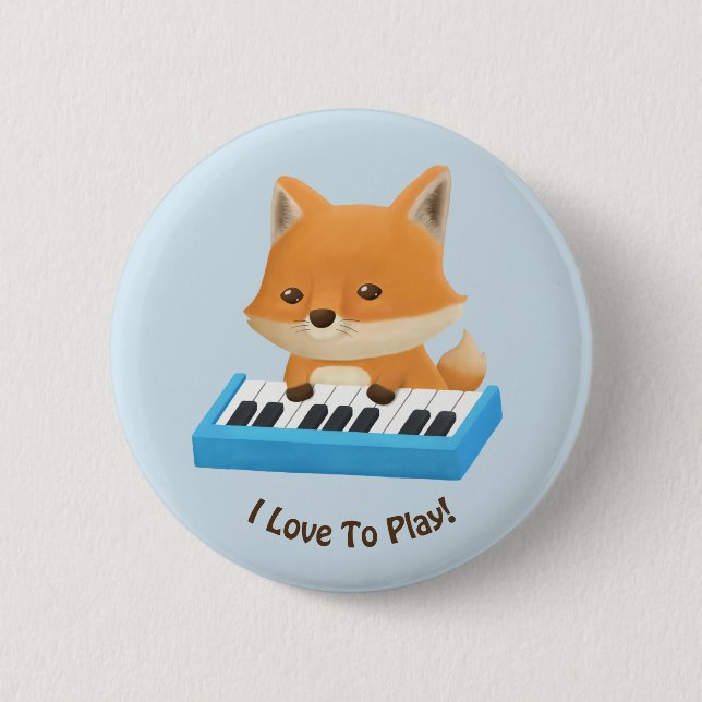 I love to Play Cute Fox on Piano Kids Button (Front)