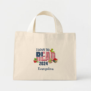 I LOVE TO READ America Flag 2024 Kids Mini Tote Bag