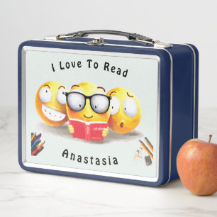 I Love To Read Books Reader Fun Smile Personalize Metal Lunch Box