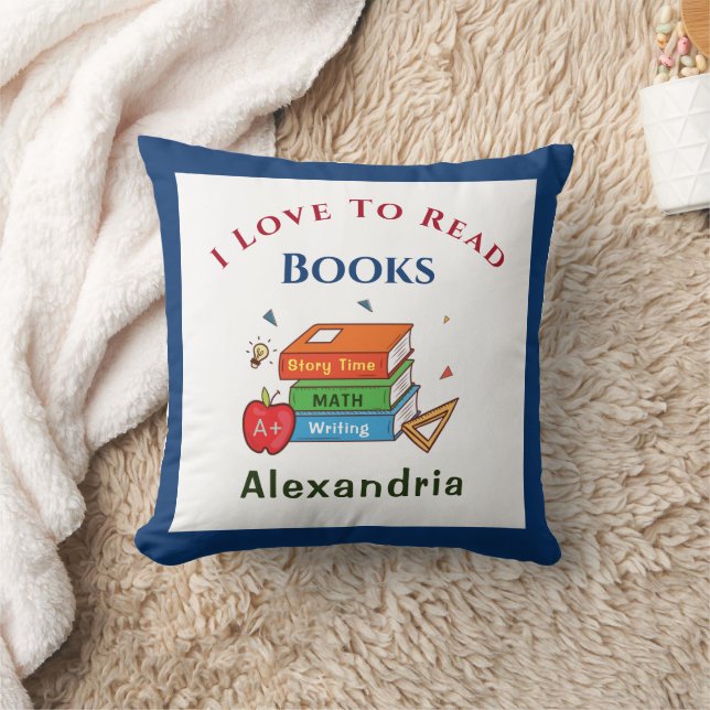I Love To Read Books Reader Reading Personalize Throw Pillow (Blanket)