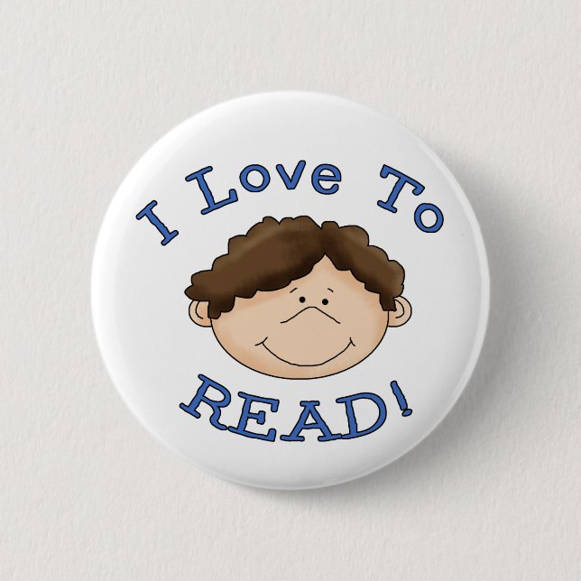 I Love to Read Boy 2 Inch Round Button (Front)