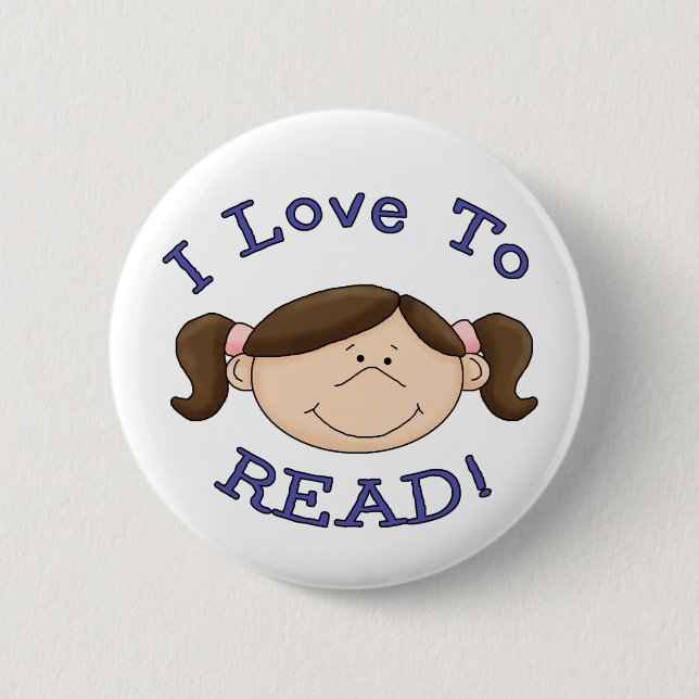 I Love to Read Girl 2 Inch Round Button (Front)