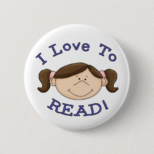 I Love to Read Girl 2 Inch Round Button