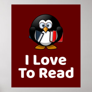 I Love To Read Penguin Poster