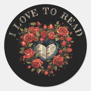 I Love to Read: Roses, Heart & Book  Classic Round Sticker