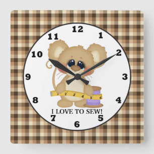 I Love to Sew Mouse wall clock