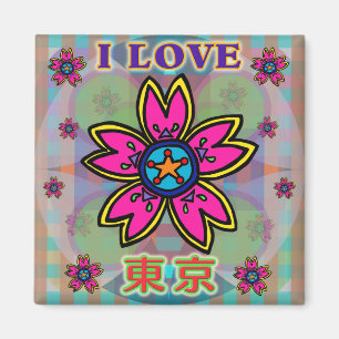 "I LOVE TOKYO" Fleurs Kanji Magnet