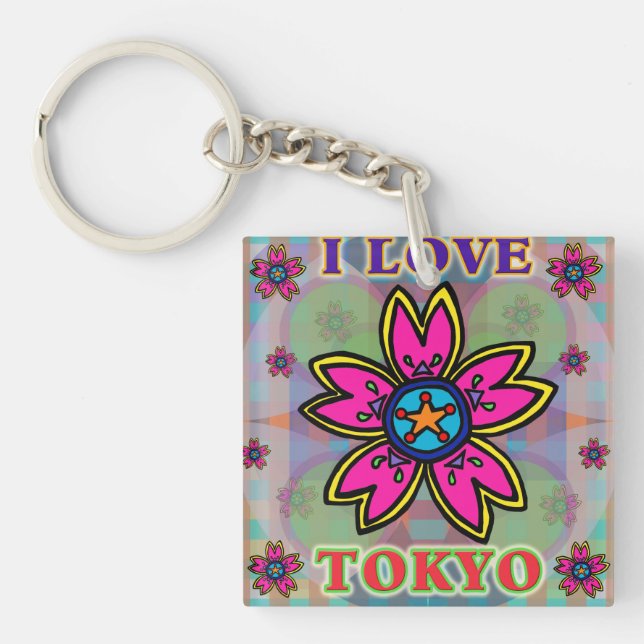"I LOVE TOKYO" Porte - clé de fleurs (Devant)