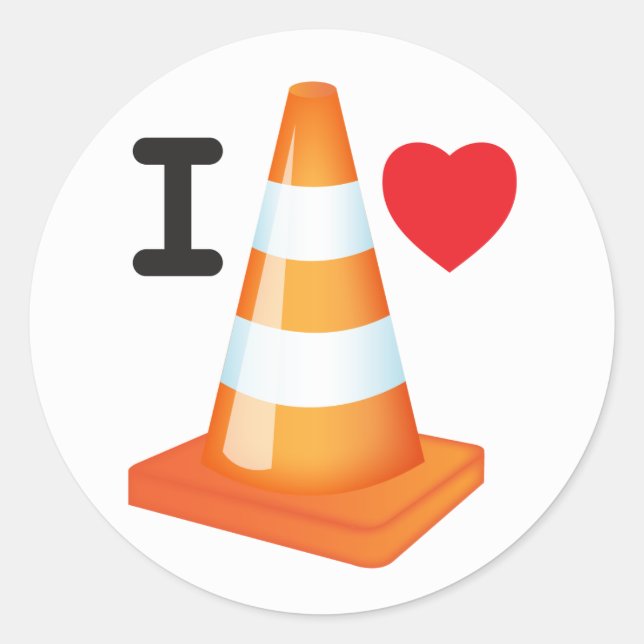I Love Traffic Cones Orange White Cone Commuter Classic Round Sticker (Front)