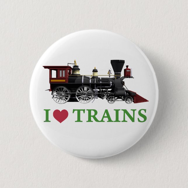 I Love Trains 2 Inch Round Button (Front)