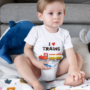 I Love Trains Colourful Photo and Name Baby Bodysuit
