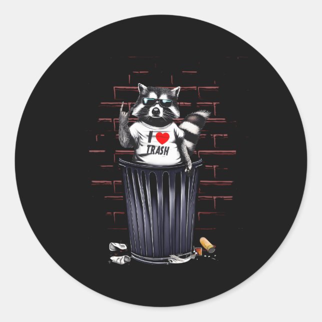 I Love Trash Raccoon Trash Panda Classic Round Sticker (Front)