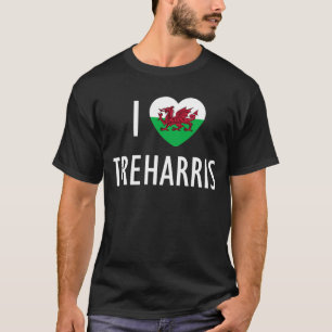 I Love Treharris Wales Flag Heart Dragon Welsh T-Shirt