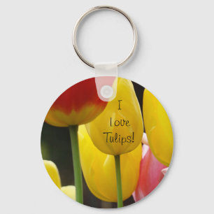 I Love Tulips! keychain Yellow Red Tulip Flowers