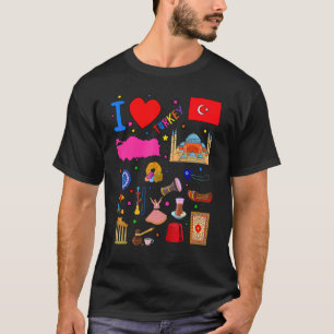 I love Turkey Hand drawn Turkish Landmarks flag T-Shirt