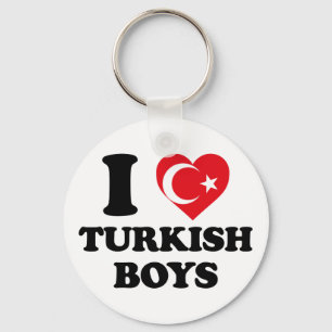 I Love Turkish Boys Turkey Flag Heart Keychain