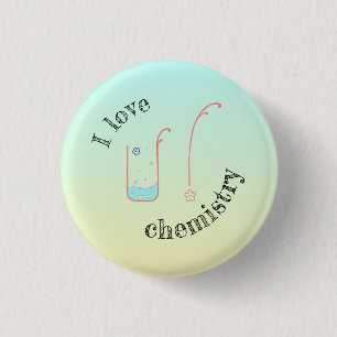 I Love U/Chemistry button with beaker design.