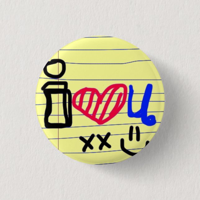 i love u doodle 1 inch round button (Front)