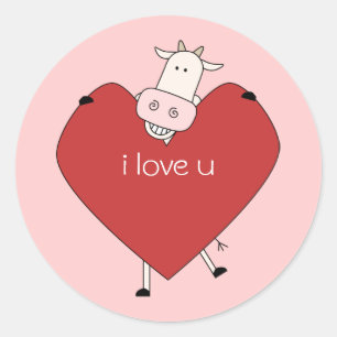 I Love U from Cow Classic Round Sticker