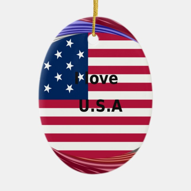 I Love U.S.A. Swirl: Patriotic Heart Art Print  Ceramic Ornament (Front)