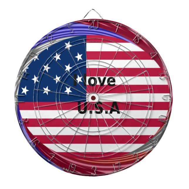 I Love U.S.A. Swirl: Patriotic Heart Art Print  Dartboard (Front)