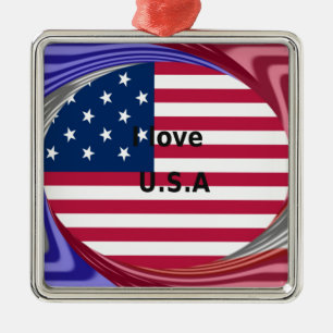 I Love U.S.A. Swirl: Patriotic Heart Art Print Metal Ornament