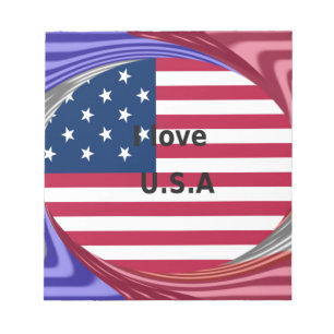 I Love U.S.A. Swirl: Patriotic Heart Art Print  Notepad