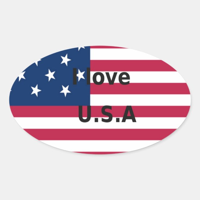 I Love U.S.A. Swirl: Patriotic Heart Art Print  Oval Sticker (Front)