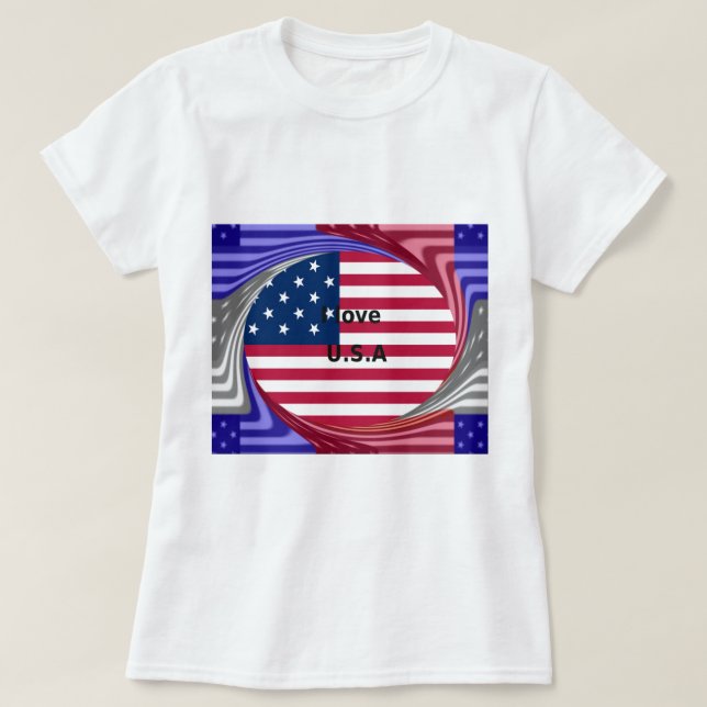 I Love U.S.A. Swirl: Patriotic Heart Art Print  T-Shirt (Design Front)