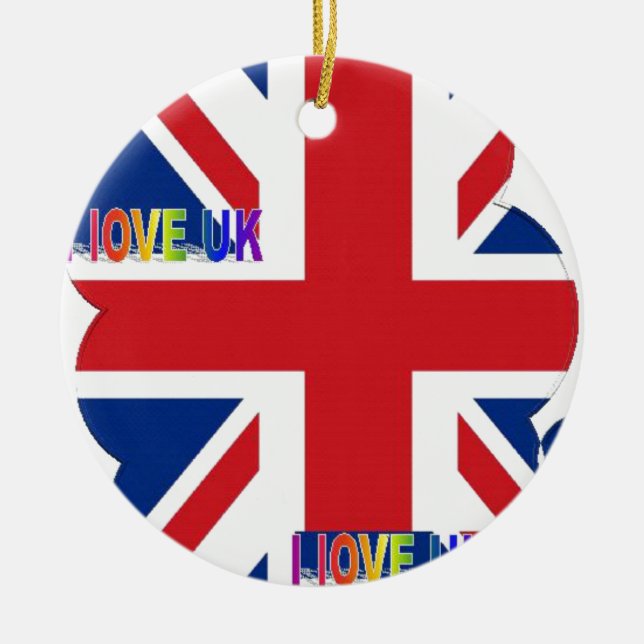 I Love UK Art Print Ceramic Ornament (Front)