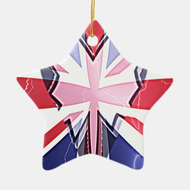 "I Love UK" Art Print Ceramic Ornament (Front)