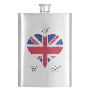 I Love UK Distressed Heart Flag Hip Flask