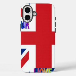 I Love UK Fluffy Cloud & Union Jack Art Print iPhone 16 Plus Case