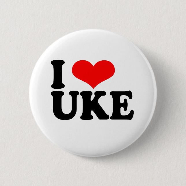 I Love Uke Ukulele Button Badge (Front)