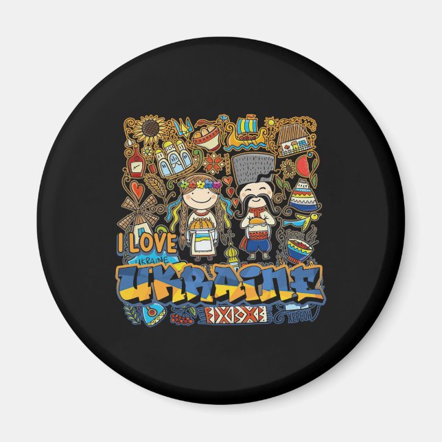 I love Ukraine Doodle with Ukrainian Flag Magnet (Front)