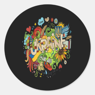I love Ukraine Doodle with Ukrainian Flag Pray for Classic Round Sticker