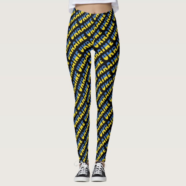 I Love Ukraine Flag Colours Typography Pattern Tex Leggings (Front)