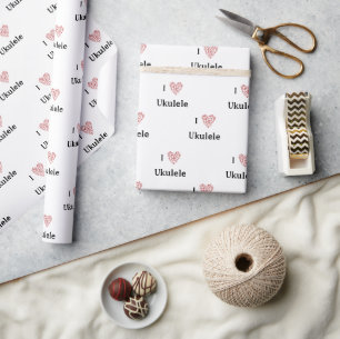I Love Ukulele Red Heart of Music Notes Wrapping Paper