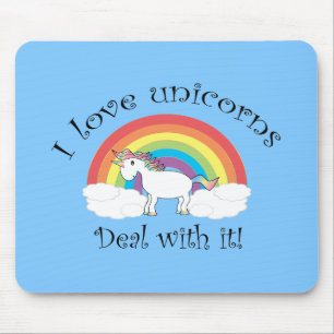I love unicorns deal with it blue mouse pad