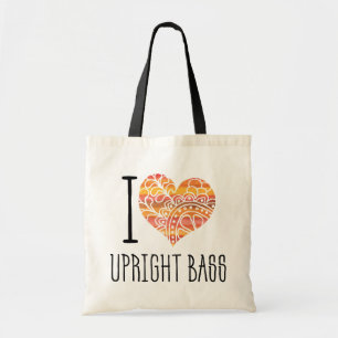 I Love Upright Bass Orange Mandala Heart Tote Bag