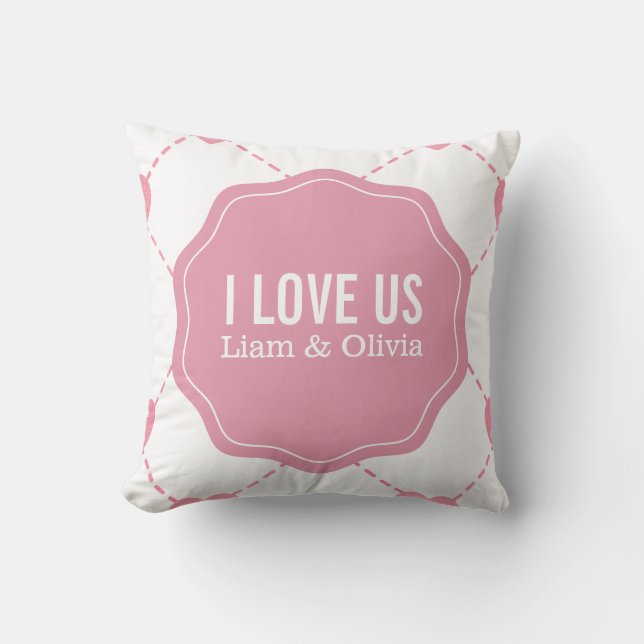 I Love Us Couples' Pink Hearts Pillow (Front)