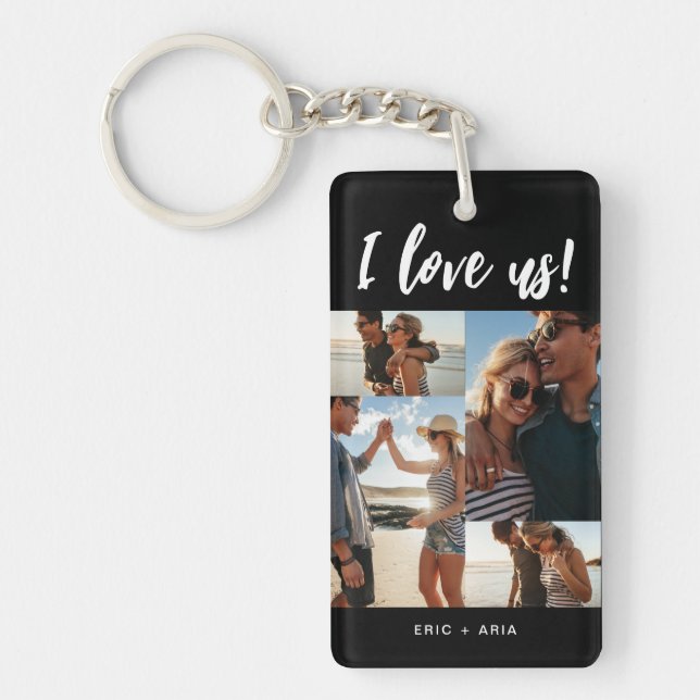 I love us Script Names Photo Collage Black Keychain (Front)
