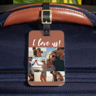 I love us Script Photo Collage Terracotta Luggage Tag