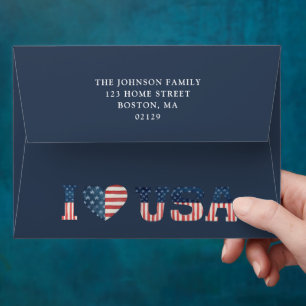 I Love USA 4th Of July Return Address Envelope