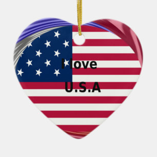 I LOVE USA CERAMIC ORNAMENT