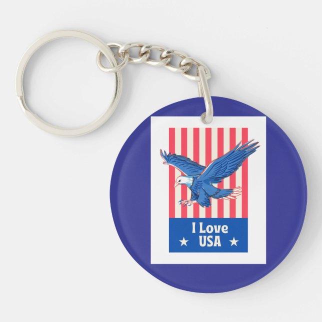 "I Love USA" Eagle Flag Design Keychain (Front)